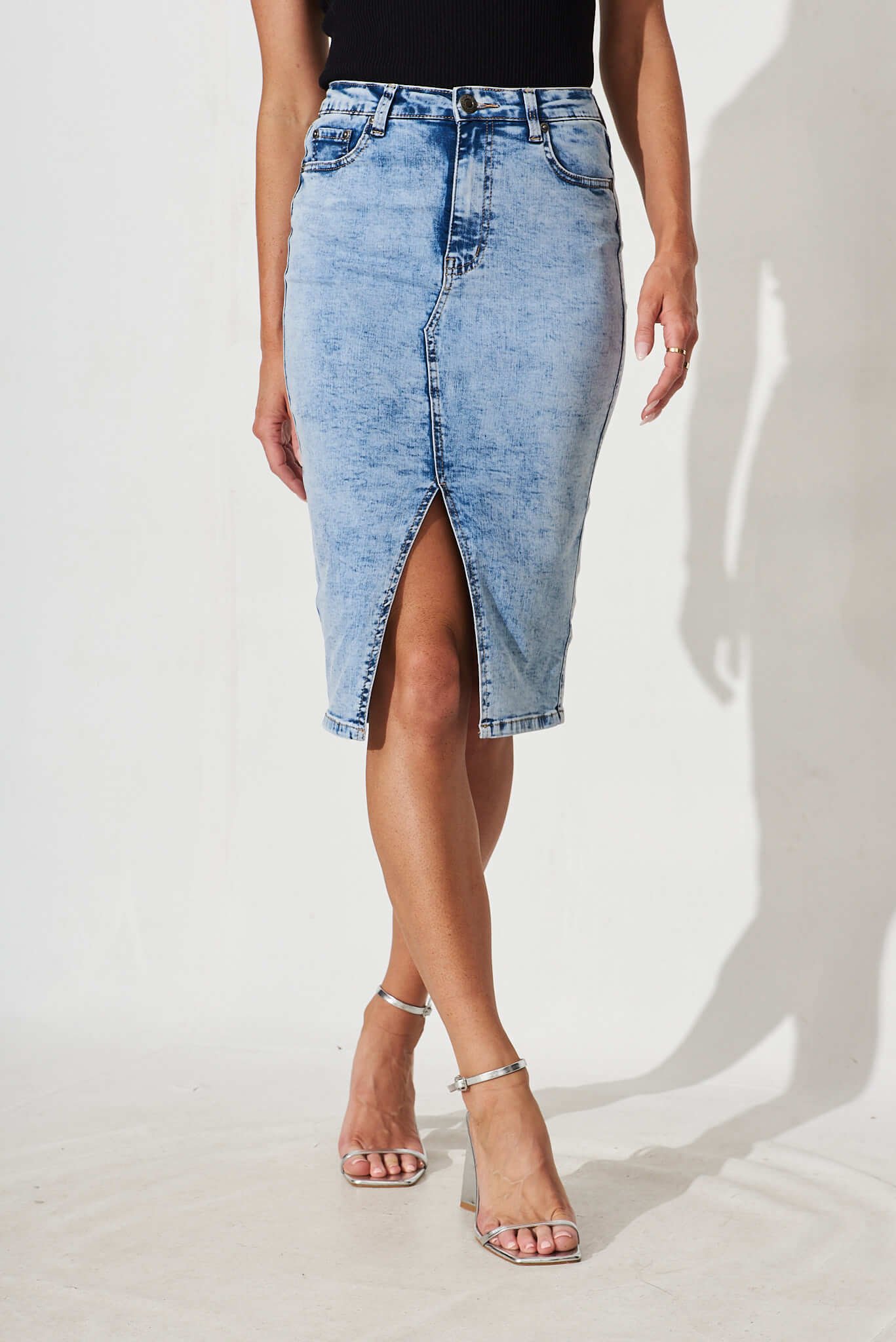 Denim Skirt in Acid Washed Blue