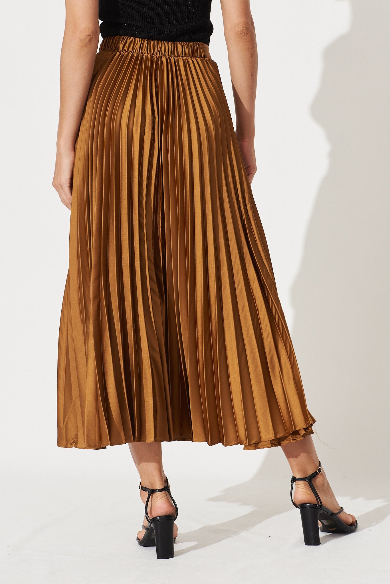 Midi Pleat Skirt In Bronze Satin - Image 5