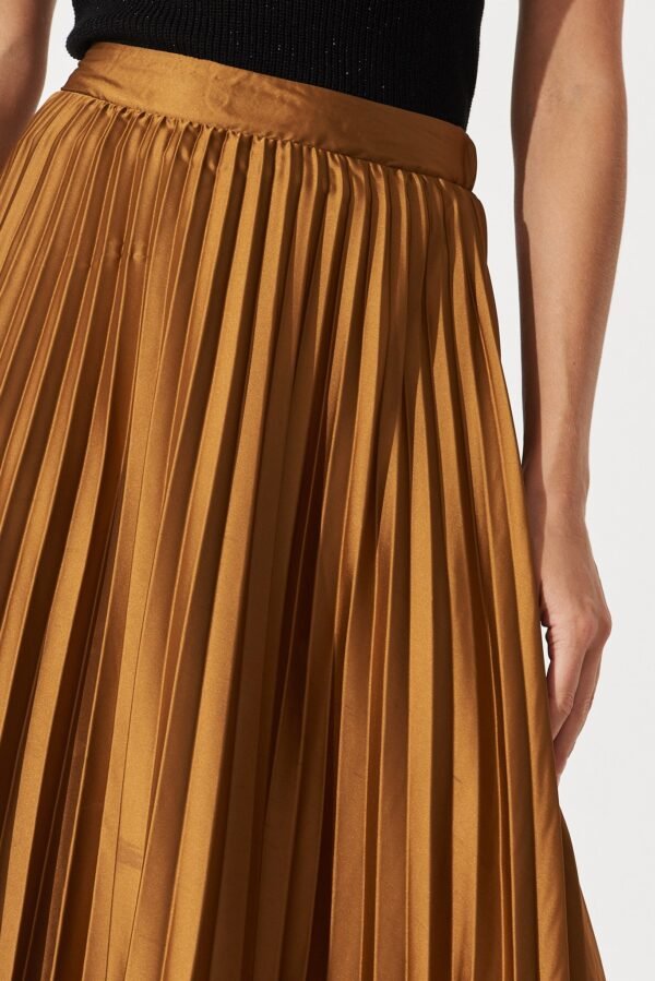 Midi Pleat Skirt In Bronze Satin - Image 3