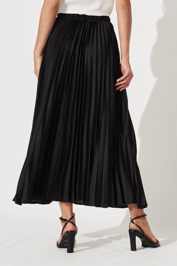 Midi Pleat Skirt In Black Satin - Image 6