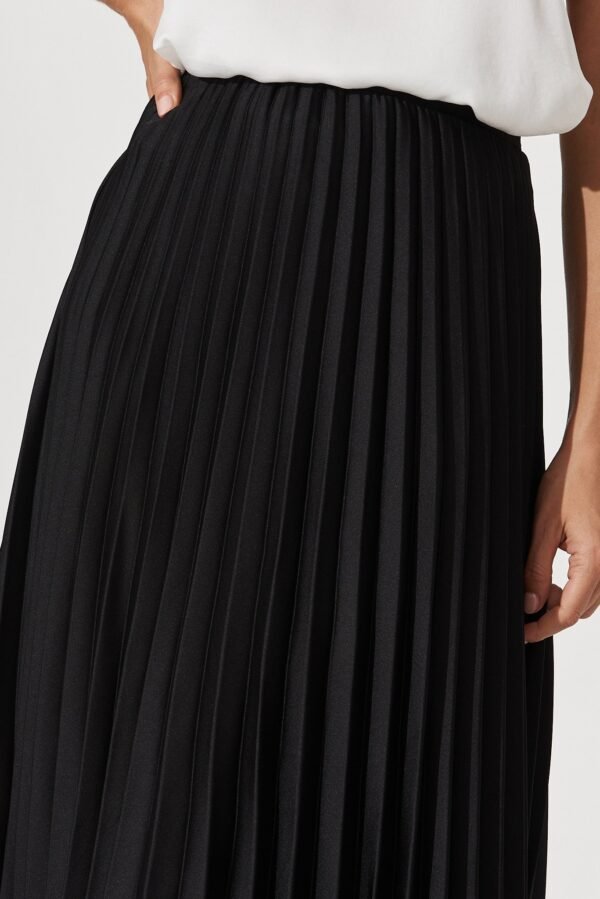 Midi Pleat Skirt In Black Satin - Image 10