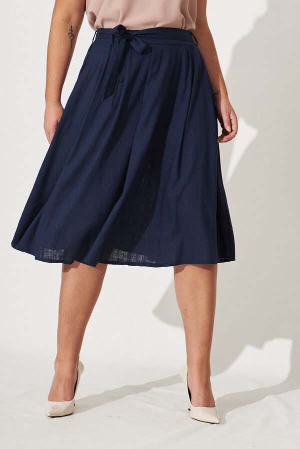 Midi Skirt In Navy Linen - Image 6