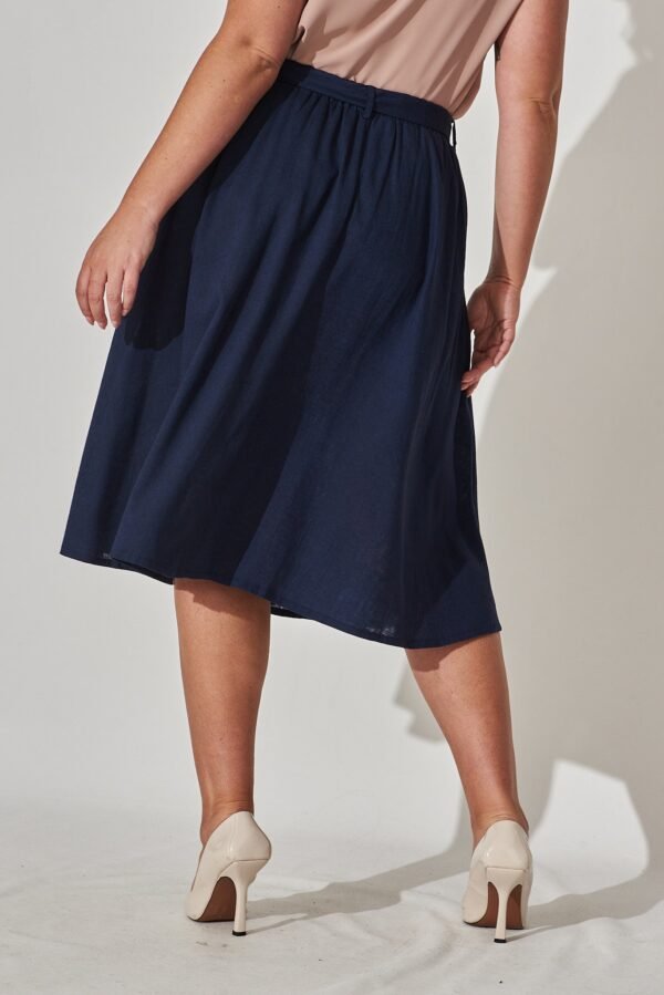 Midi Skirt In Navy Linen - Image 8