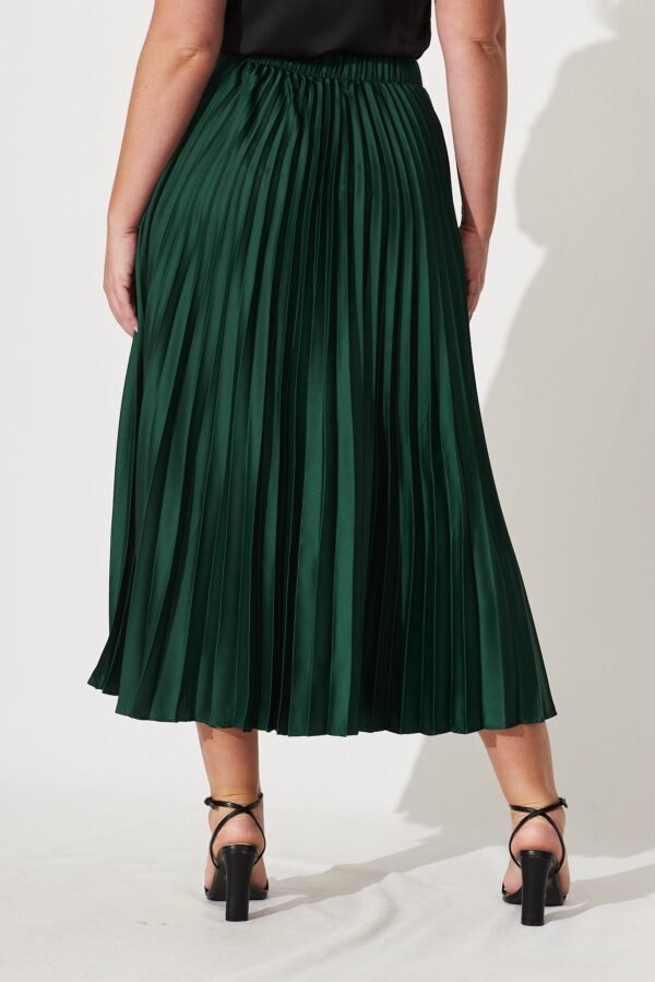 Midi Pleat Skirt In Emerald Satin - Image 11
