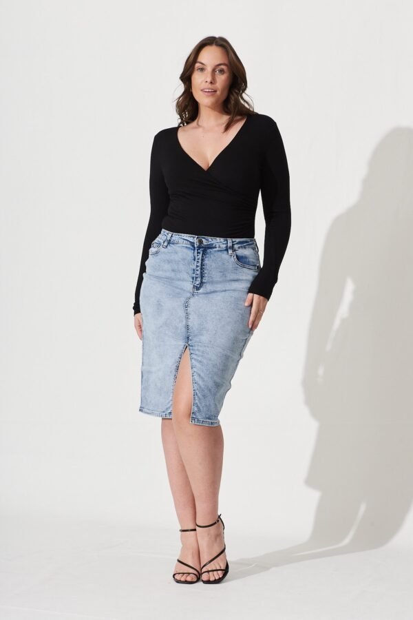 Denim Skirt in Acid Washed Blue - Image 2