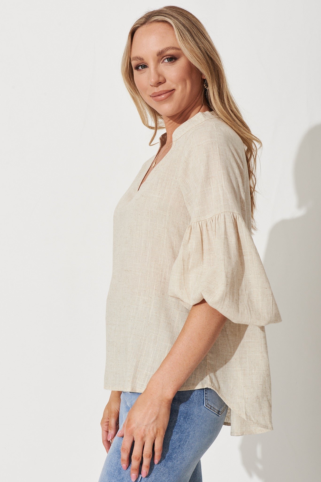 Top In Oatmeal Linen Blend - Image 2