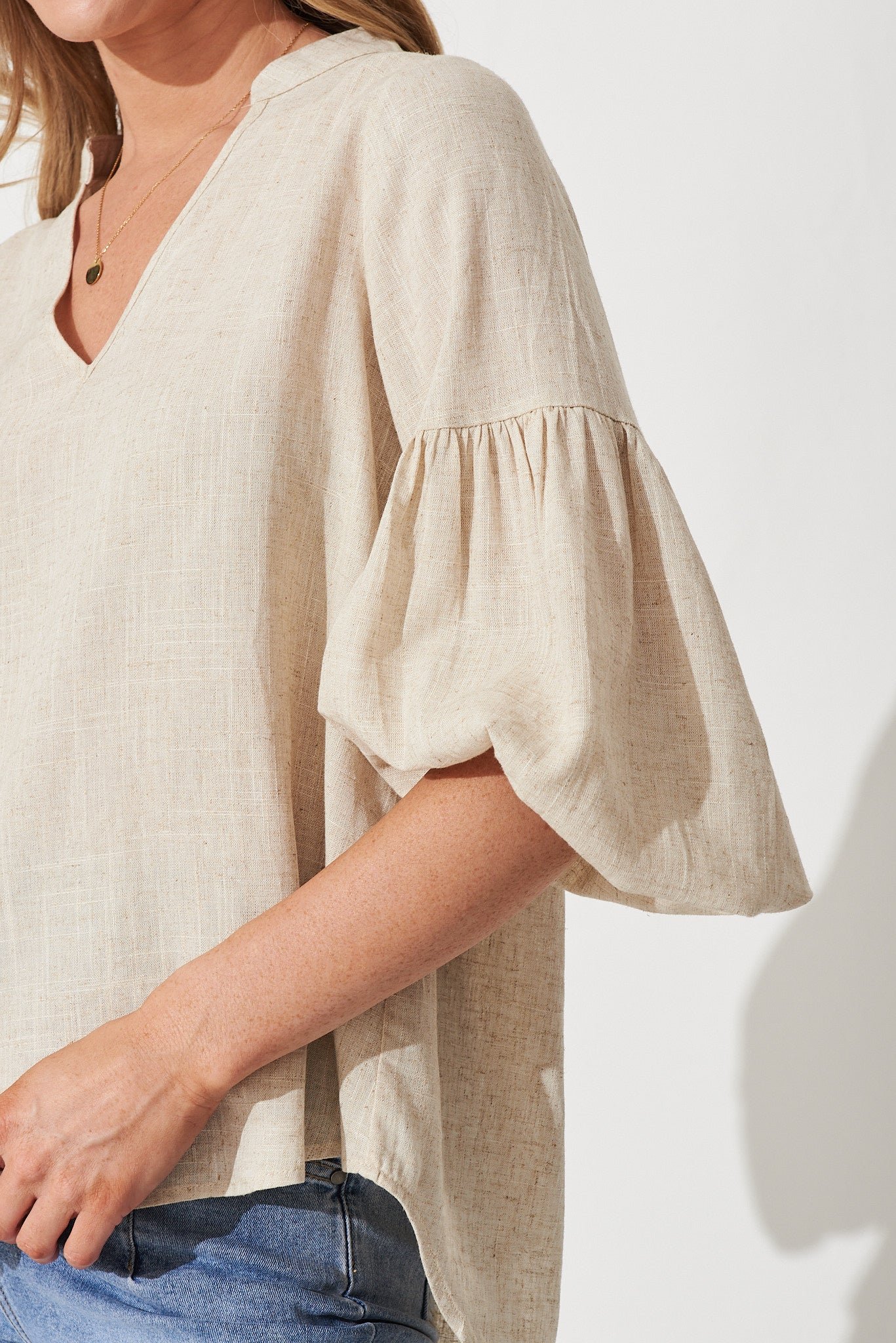 Top In Oatmeal Linen Blend - Image 4