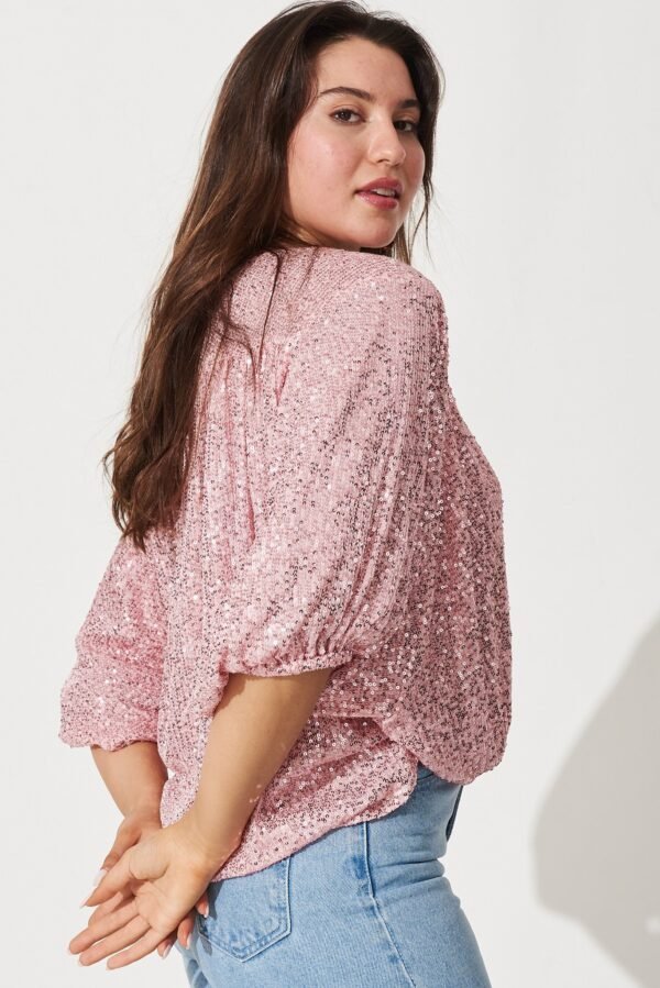 Sequin Mock Wrap Top In Blush - Image 5