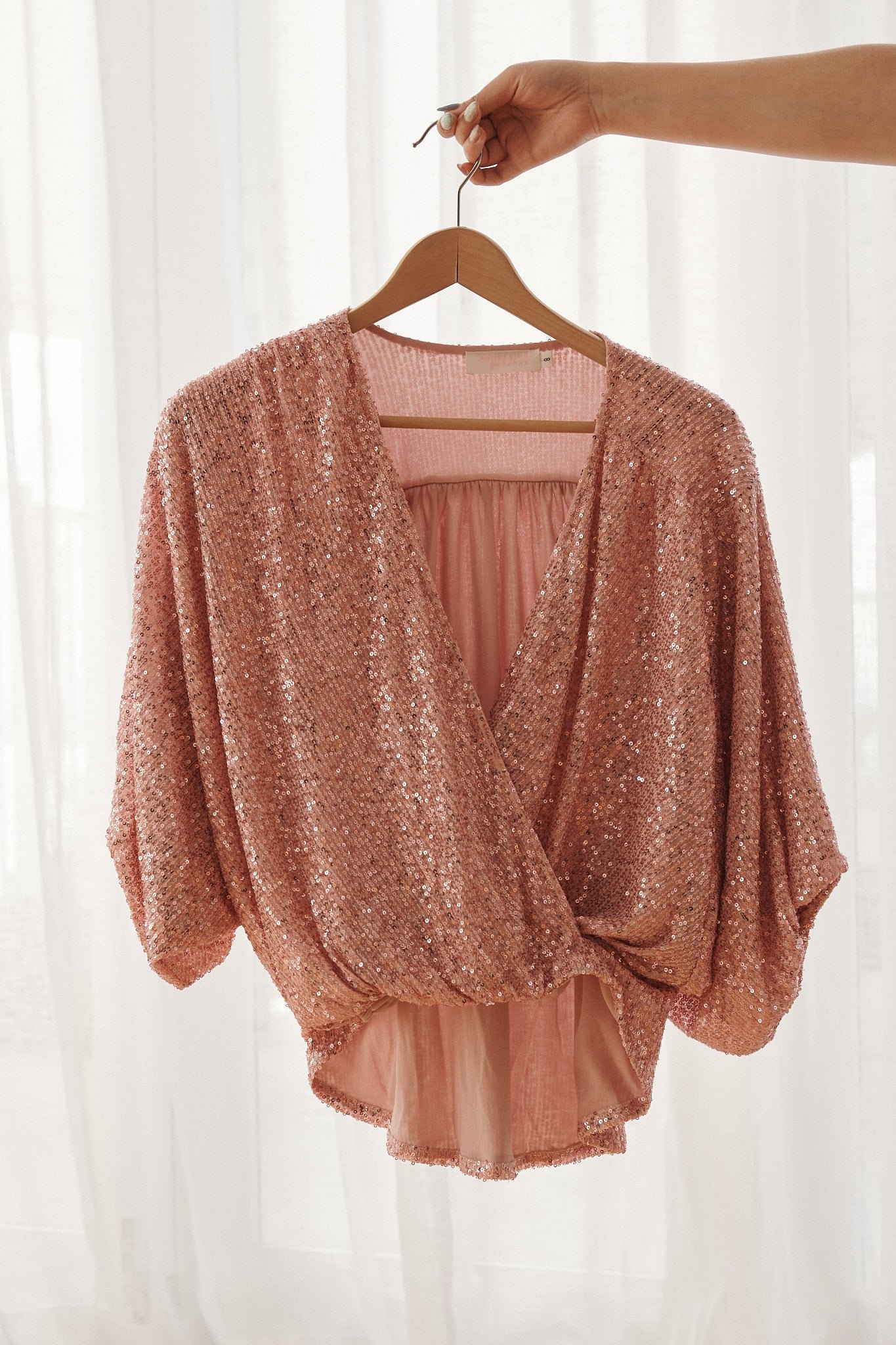 Sequin Mock Wrap Top In Blush - Image 6