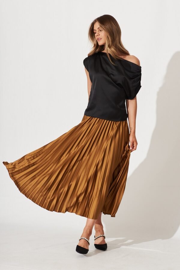 Off Shoulder Top In Black Satin - Image 3