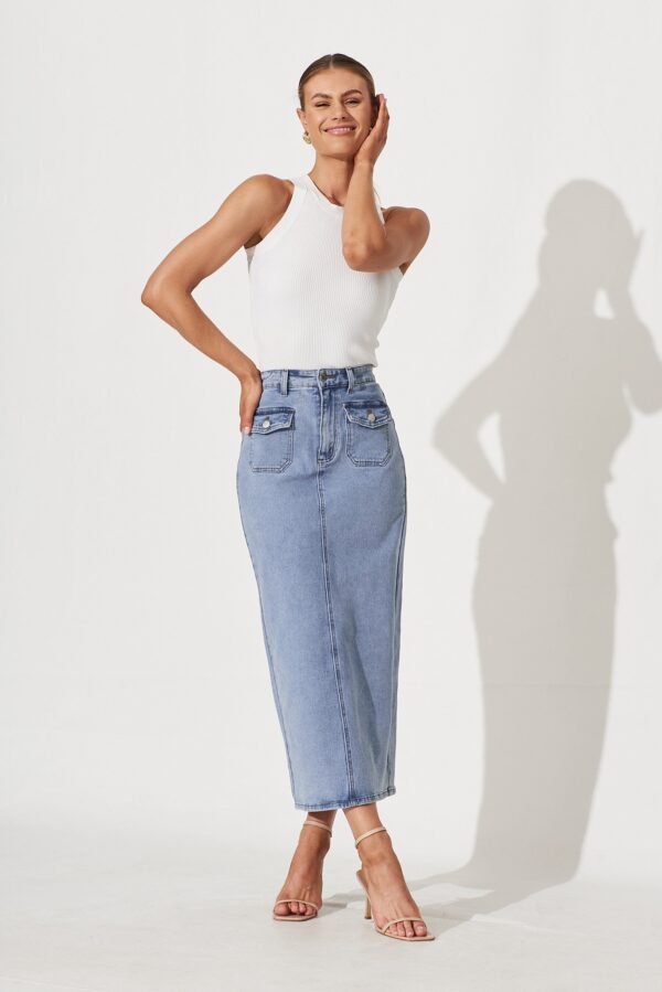 Maxi Denim Skirt In Mid Blue