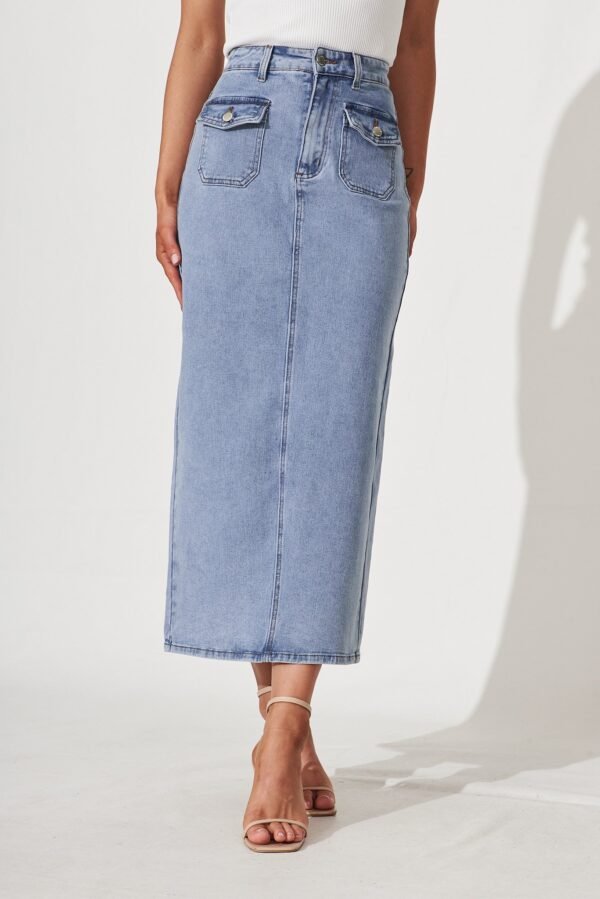 Maxi Denim Skirt In Mid Blue - Image 2