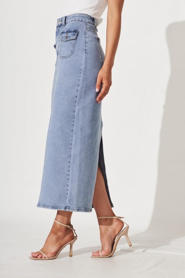 Maxi Denim Skirt In Mid Blue - Image 3