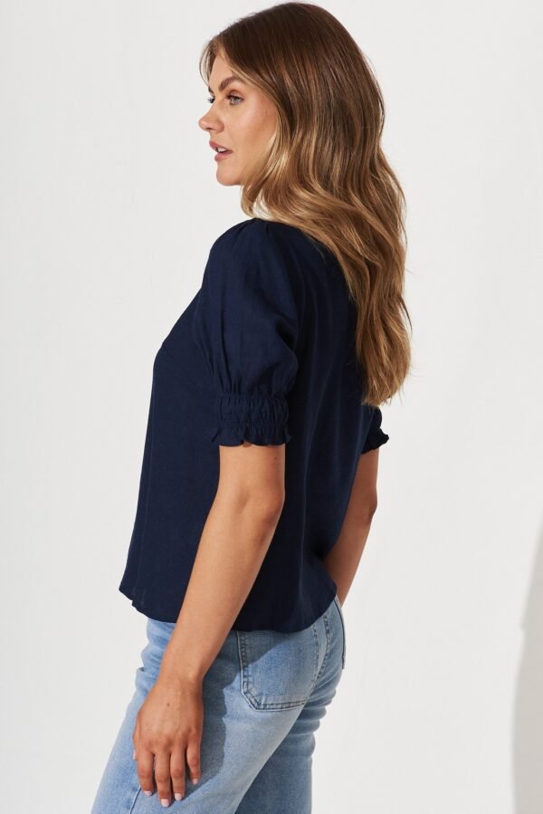 Top In Navy Cotton Linen Blend - Image 5