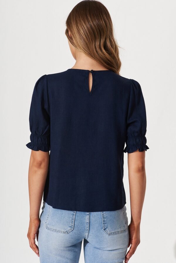 Top In Navy Cotton Linen Blend - Image 6