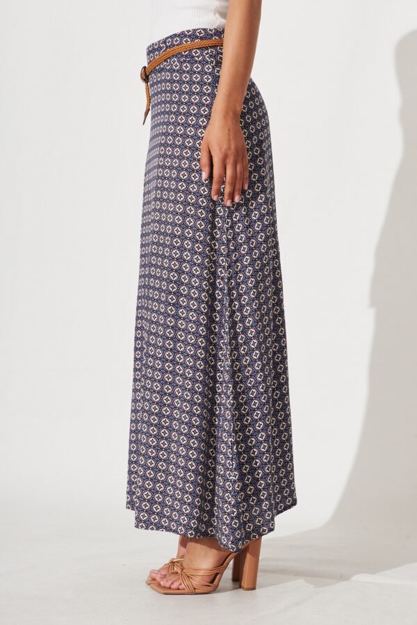 Maxi Skirt With Belt In Blue Tile Print - Image 2