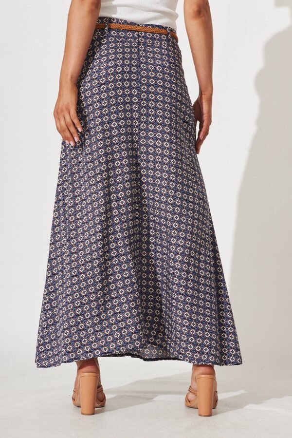 Maxi Skirt With Belt In Blue Tile Print - Image 3