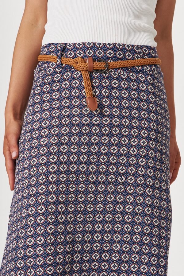 Maxi Skirt With Belt In Blue Tile Print - Image 5