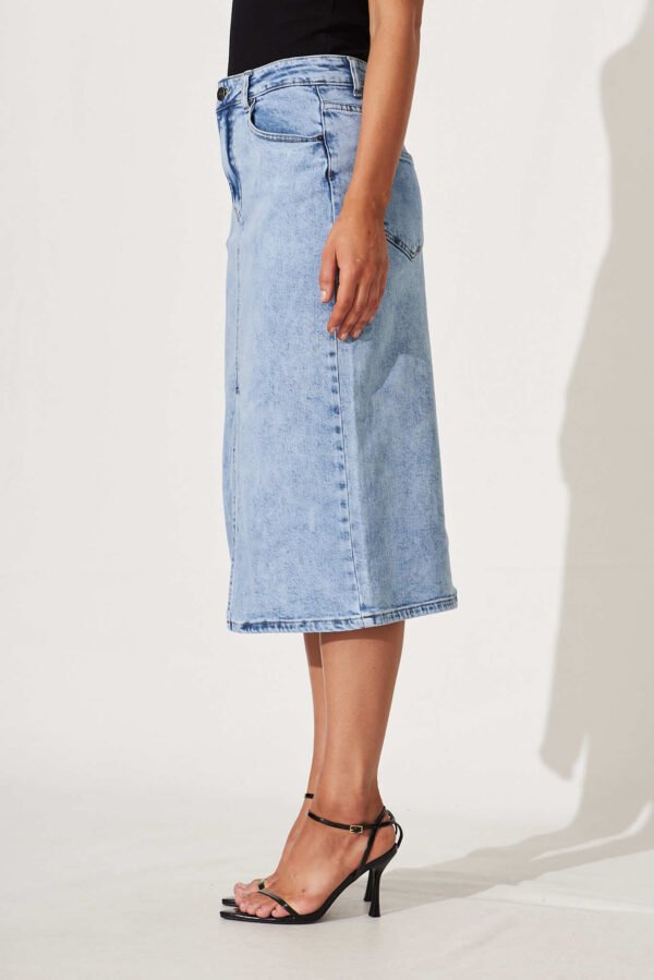 Midi Stretch Denim Skirt In Light Blue Wash - Image 4
