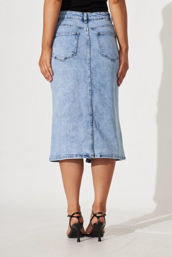 Midi Stretch Denim Skirt In Light Blue Wash - Image 8