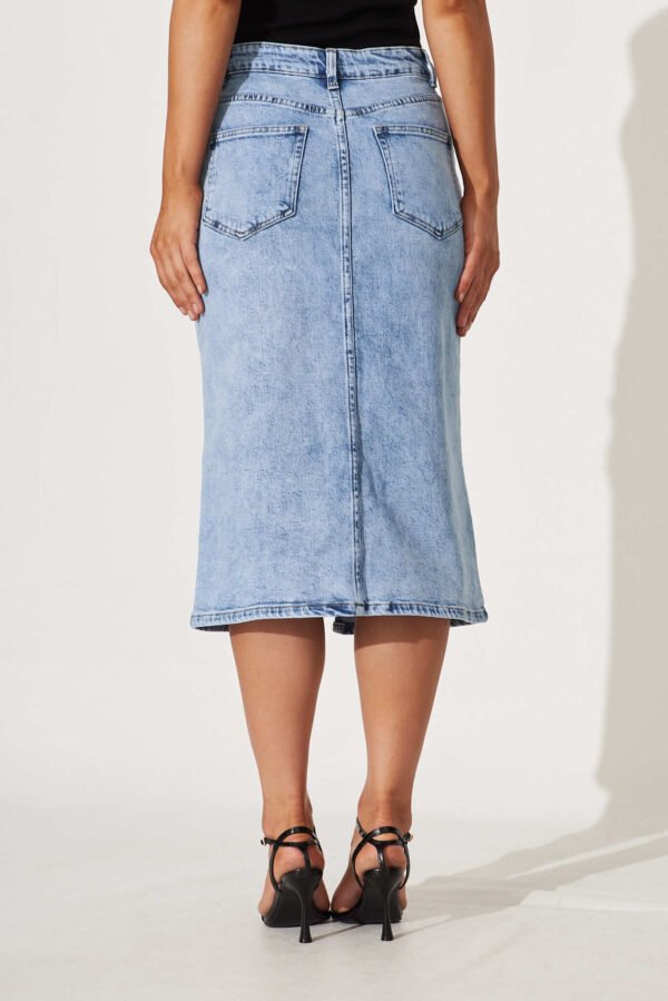 Midi Stretch Denim Skirt In Light Blue Wash - Image 5
