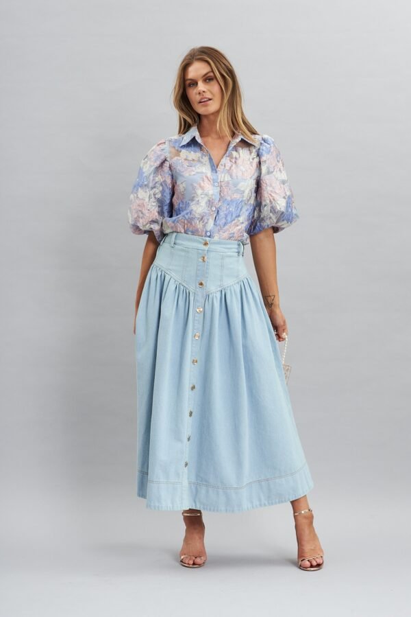 Maxi Denim Skirt In Light Blue - Image 4