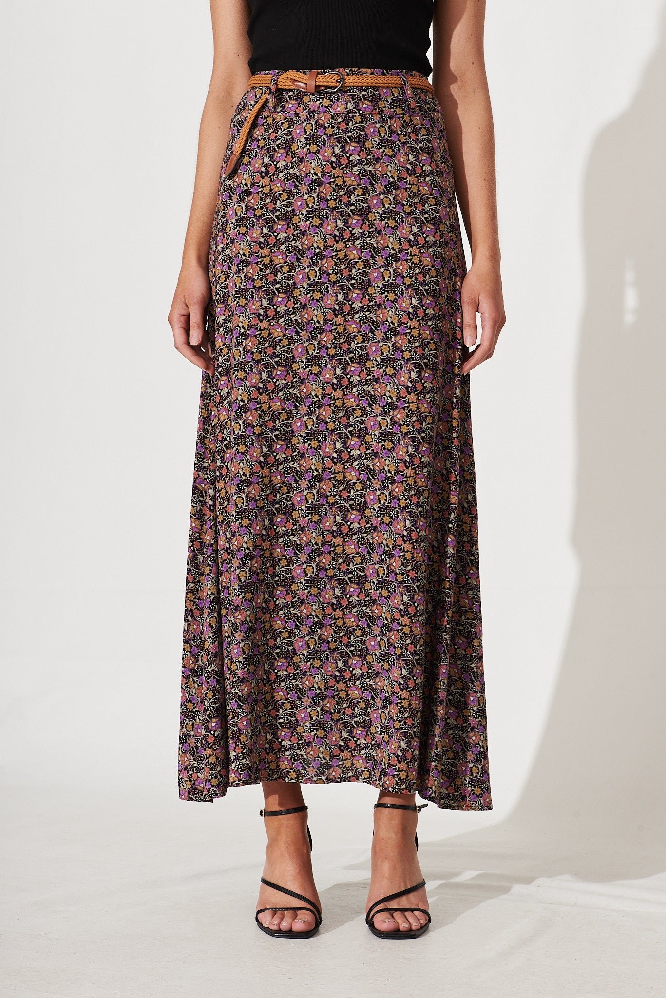 Maxi Skirt With Belt In Black Multi Floral - Image 2