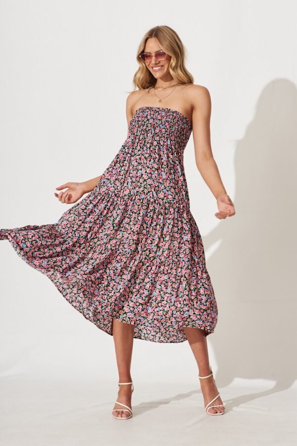 Maxi Skirt In Black With Multi Floral - Image 5