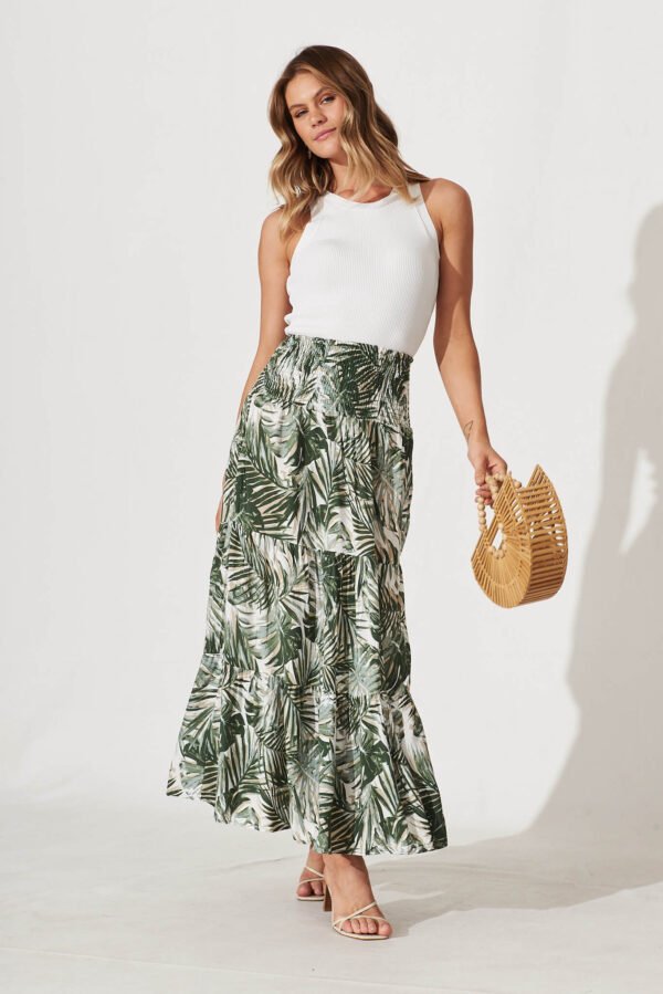 Maxi Skirt In Green Leaf Print - Image 4