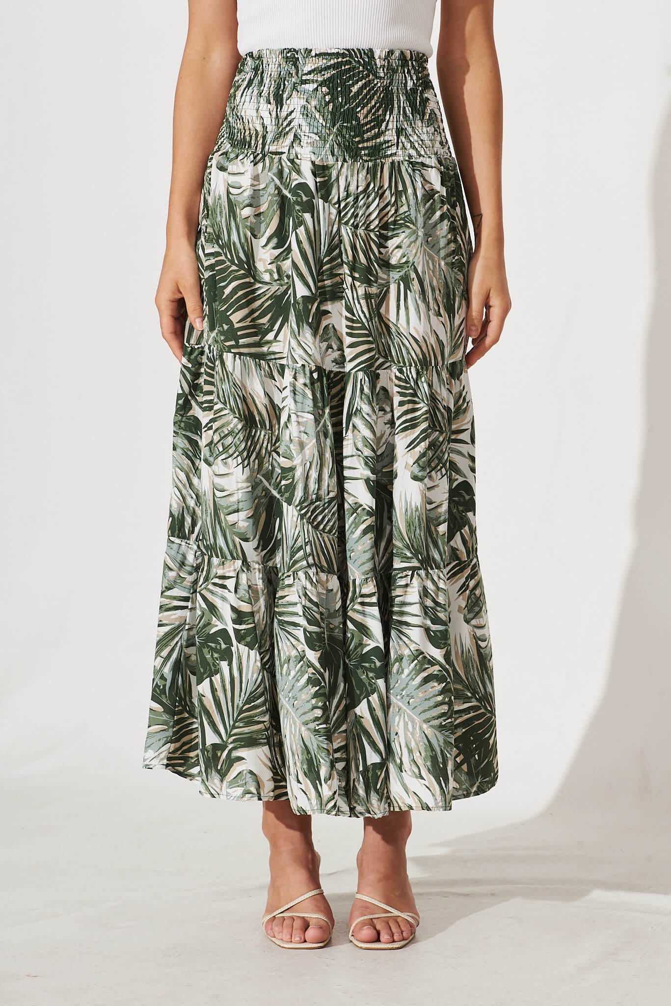 Maxi Skirt In Green Leaf Print - Image 2