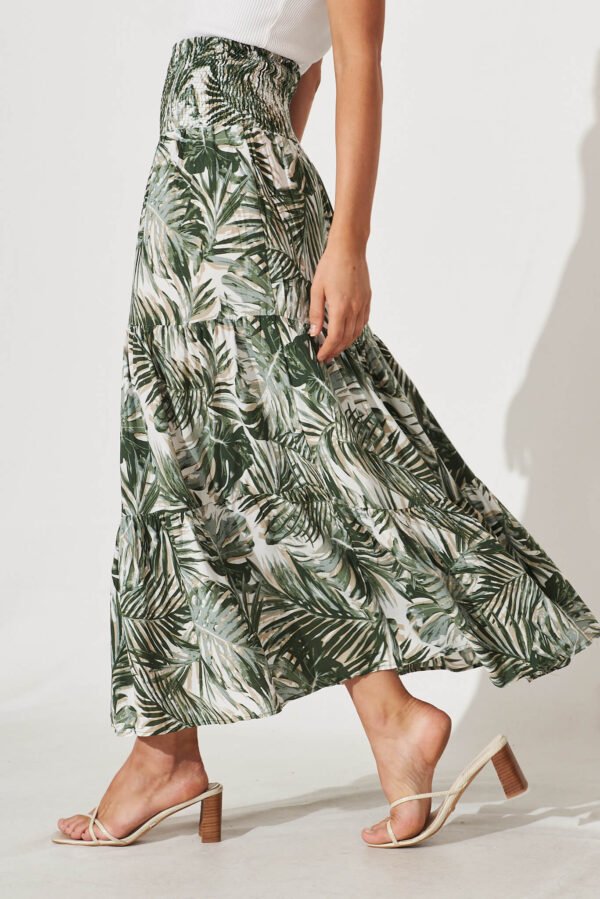 Maxi Skirt In Green Leaf Print