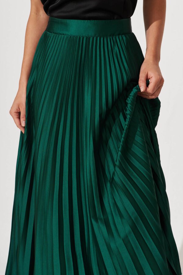 Midi Pleat Skirt In Emerald Satin - Image 12