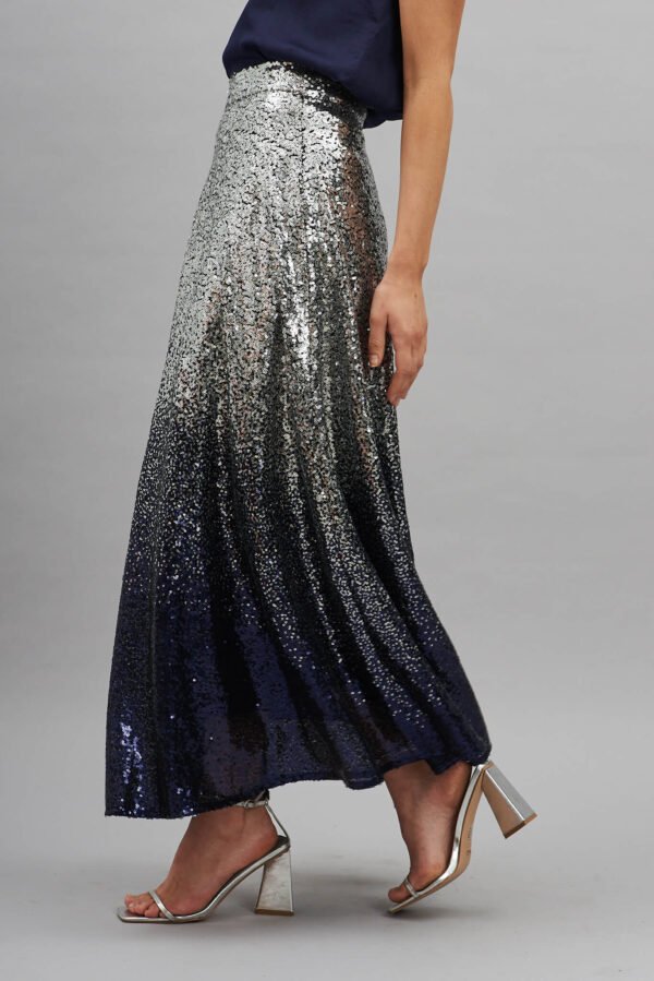 Maxi Skirt In Silver With Navy Ombre Sequin - Image 2