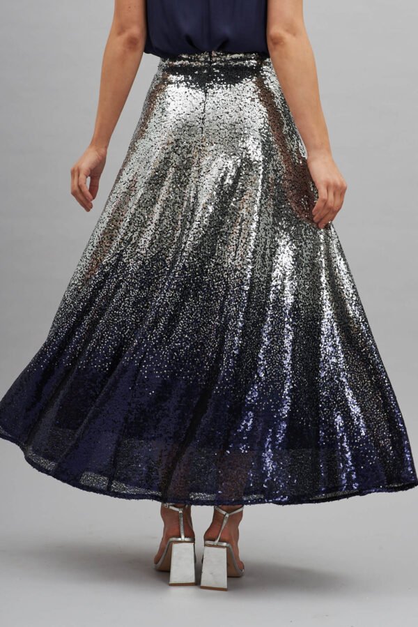 Maxi Skirt In Silver With Navy Ombre Sequin - Image 3
