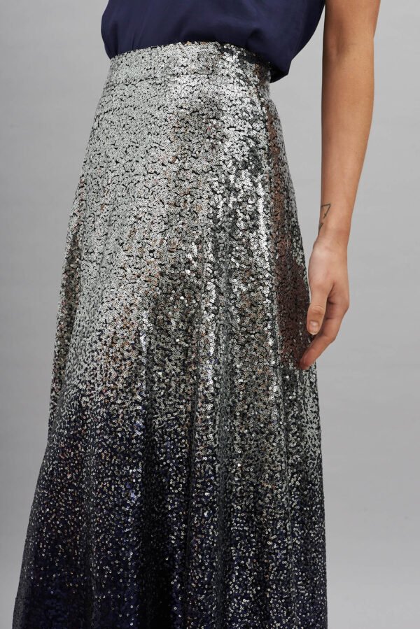 Maxi Skirt In Silver With Navy Ombre Sequin - Image 5