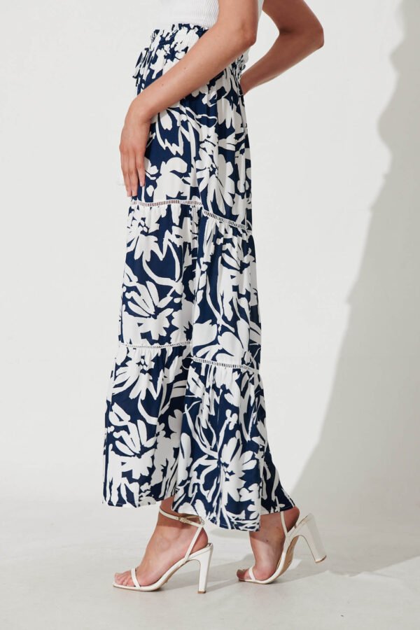 Maxi Skirt In Navy With White Floral Print - Image 2