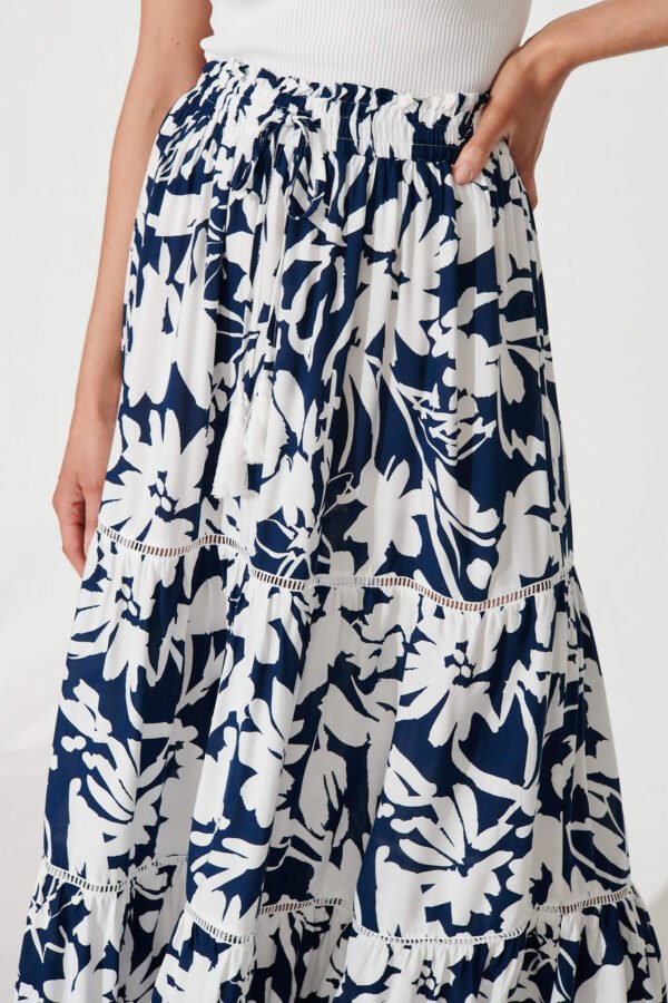 Maxi Skirt In Navy With White Floral Print - Image 5