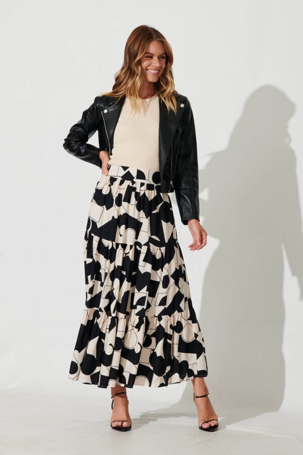 Maxi Skirt In Cream With Black Geometric Print - Image 5