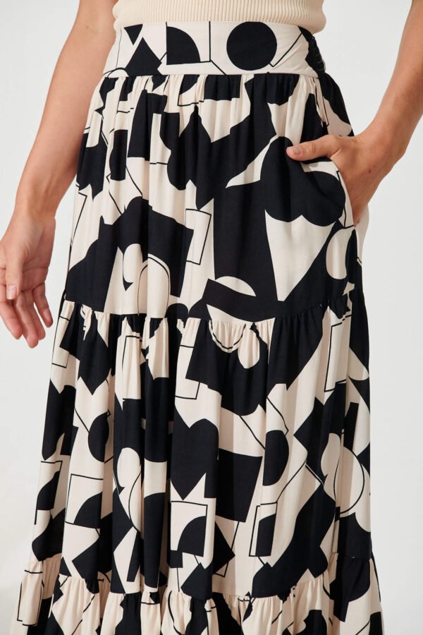 Maxi Skirt In Cream With Black Geometric Print - Image 6