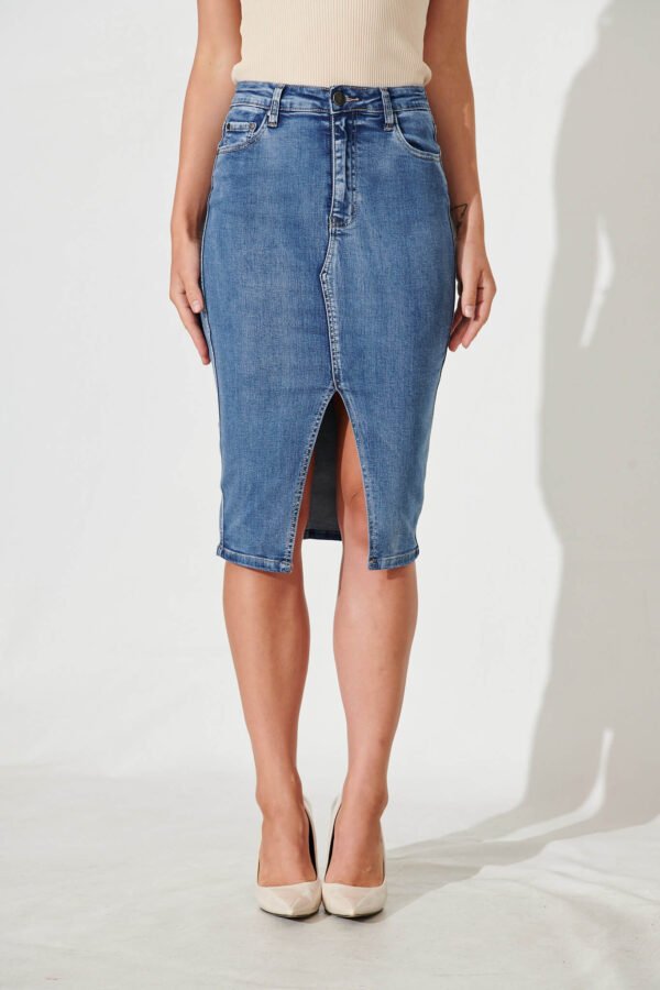 Denim Skirt In Mid Blue