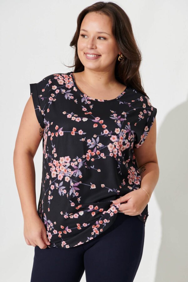 Top In Black With Cherry Blossom - Image 2