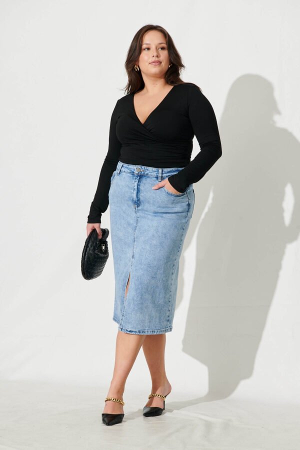 Midi Stretch Denim Skirt In Light Blue Wash - Image 2