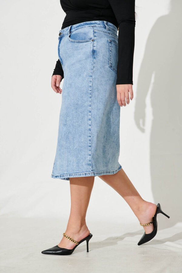Midi Stretch Denim Skirt In Light Blue Wash - Image 7