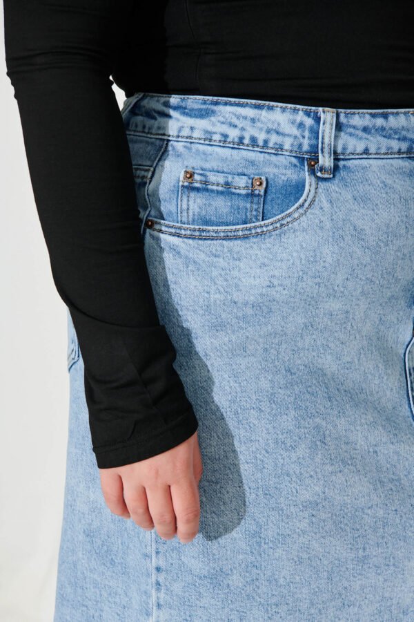 Midi Stretch Denim Skirt In Light Blue Wash - Image 9