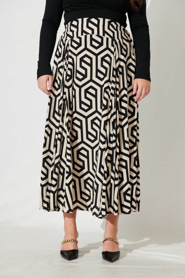 Maxi Skirt In Cream With Black Geometric Print - Image 8