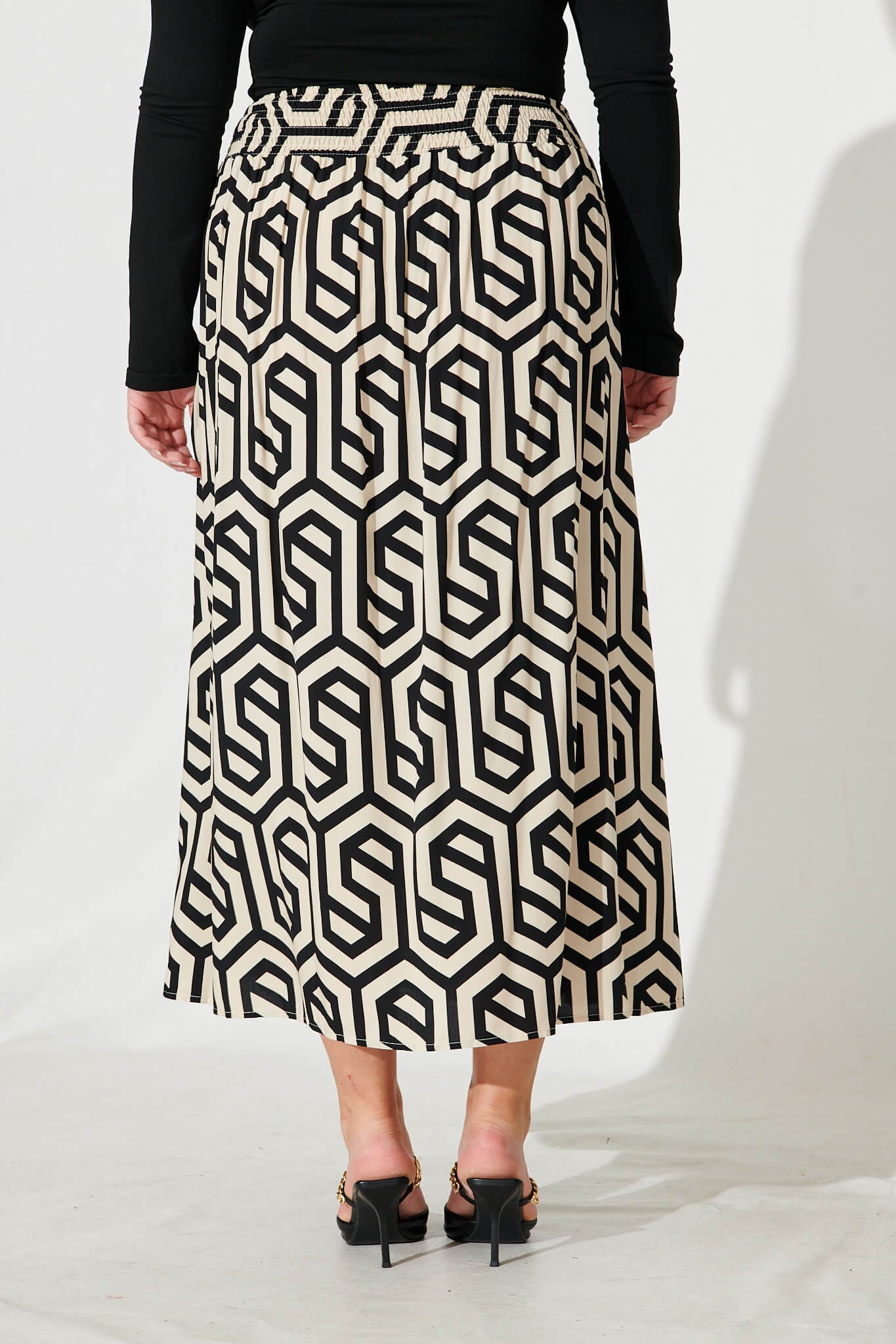 Maxi Skirt In Cream With Black Geometric Print - Image 9