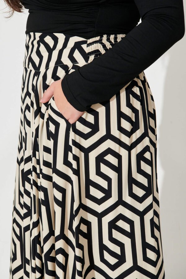Maxi Skirt In Cream With Black Geometric Print - Image 10
