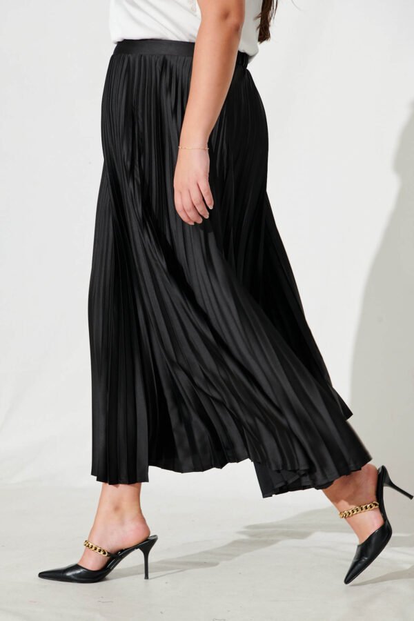 Midi Pleat Skirt In Black Satin - Image 8