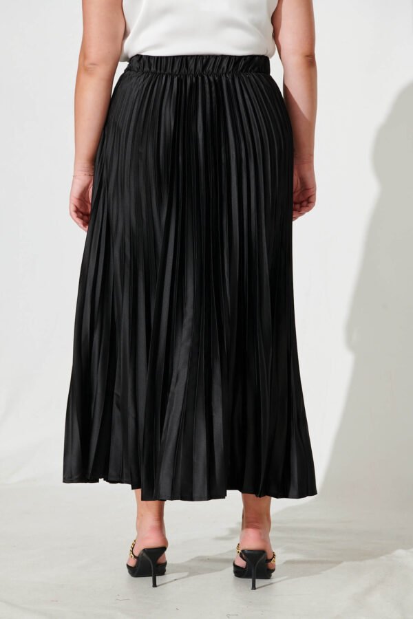 Midi Pleat Skirt In Black Satin - Image 9
