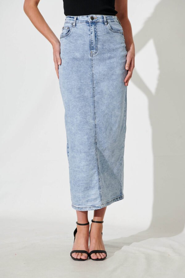 Maxi Stretch Denim Skirt In Light Blue Wash - Image 2